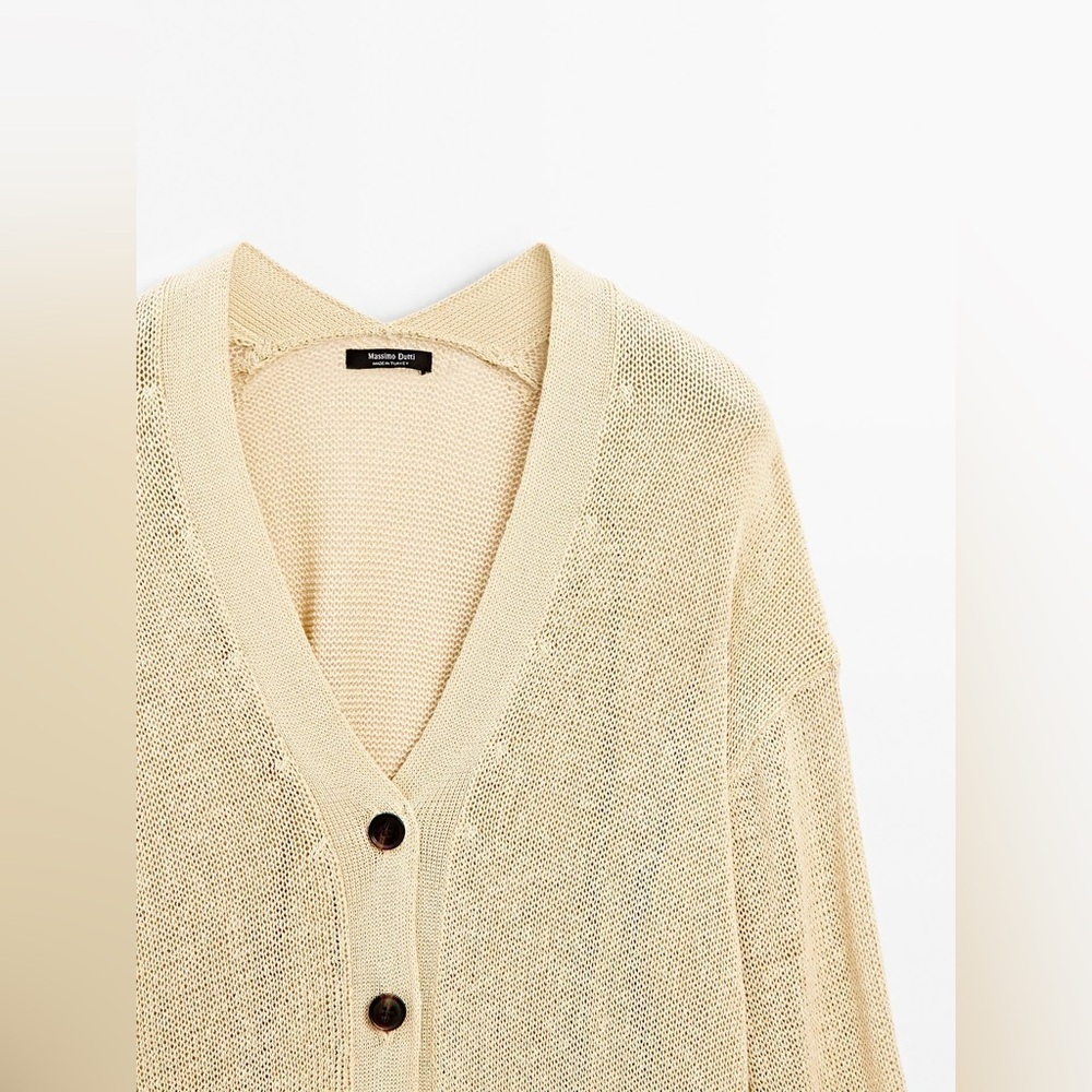 NWT. Massimo Dutti Cream Cotton Blend Oversize Fine Knit Cardigan. Size M. - Picture 9 of 13